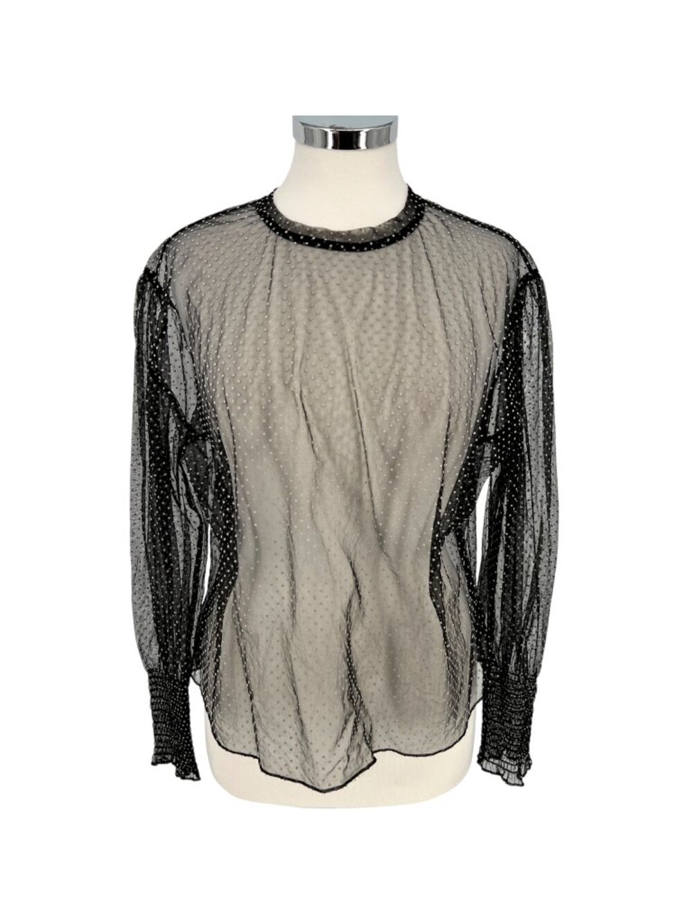 Zara Goth Romantic Sheer Black Polka Dot Long Sleeve Blouse Size Medium